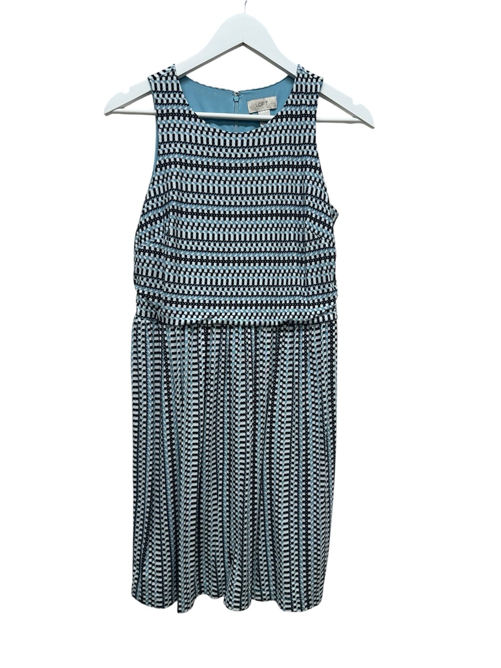 Loft Womens Dress M Petite Blue White Striped A Line Sleeveless Lined Coastal